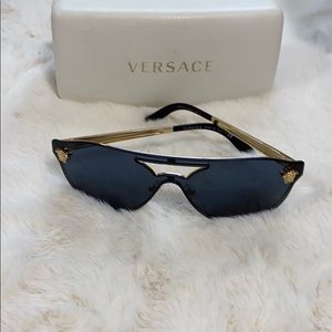 Versace Black and Gold Shield Sunglasses